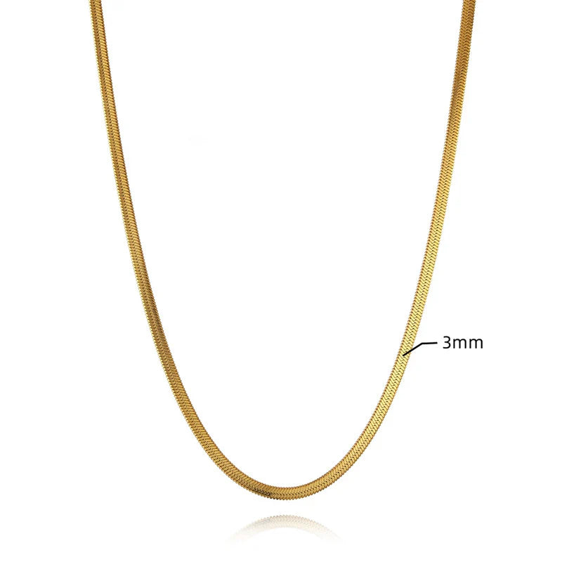 Gold Plated Anti Tarnish Stainless Steel Flat Snake Chain Necklace
