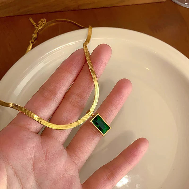 Gold-Plated Anti Tarnish Green Geometric Pendant
