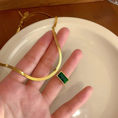 Gold-Plated Anti Tarnish Green Geometric Pendant