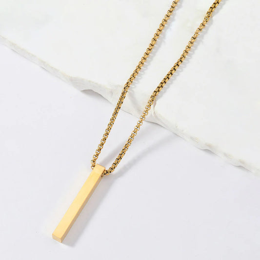 Gold Plated Stainless Steel Anti Tarnish Bar Shaped Hip Hop Party Pendant For Men