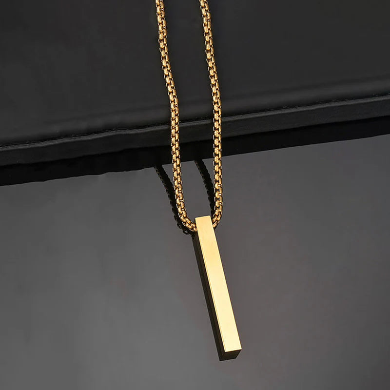 Gold Plated Stainless Steel Anti Tarnish Bar Shaped Hip Hop Party Pendant For Men