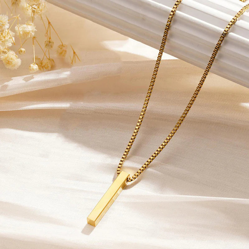 Gold Plated Stainless Steel Anti Tarnish Bar Shaped Hip Hop Party Pendant For Men