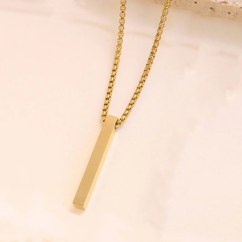 Gold Plated Stainless Steel Anti Tarnish Bar Shaped Hip Hop Party Pendant For Men