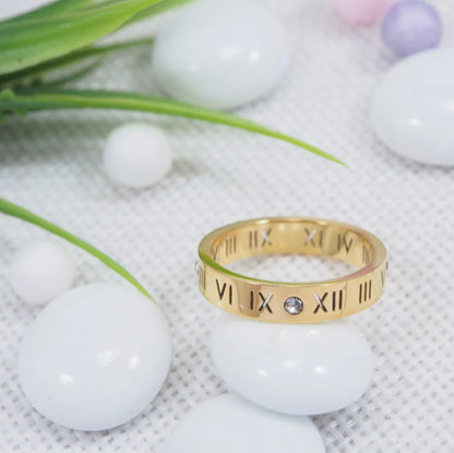 Stainless Steel Gold/Rosegold/Silver Plated Roman Numerals Finger Ring