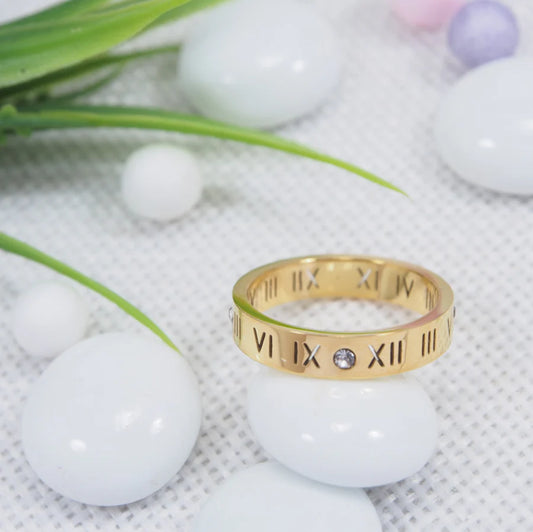 Stainless Steel Gold/Rosegold/Silver Plated Roman Numerals Finger Ring