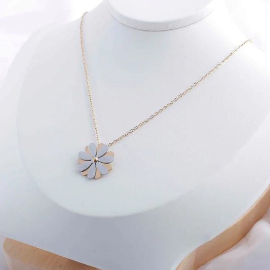 Stainless Steel Flower Spinning Pendent Necklace